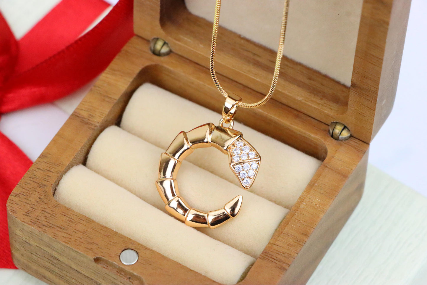 Rose Gold Curved Segment Pendant with Crystals, XPPT1308 (2131-1)