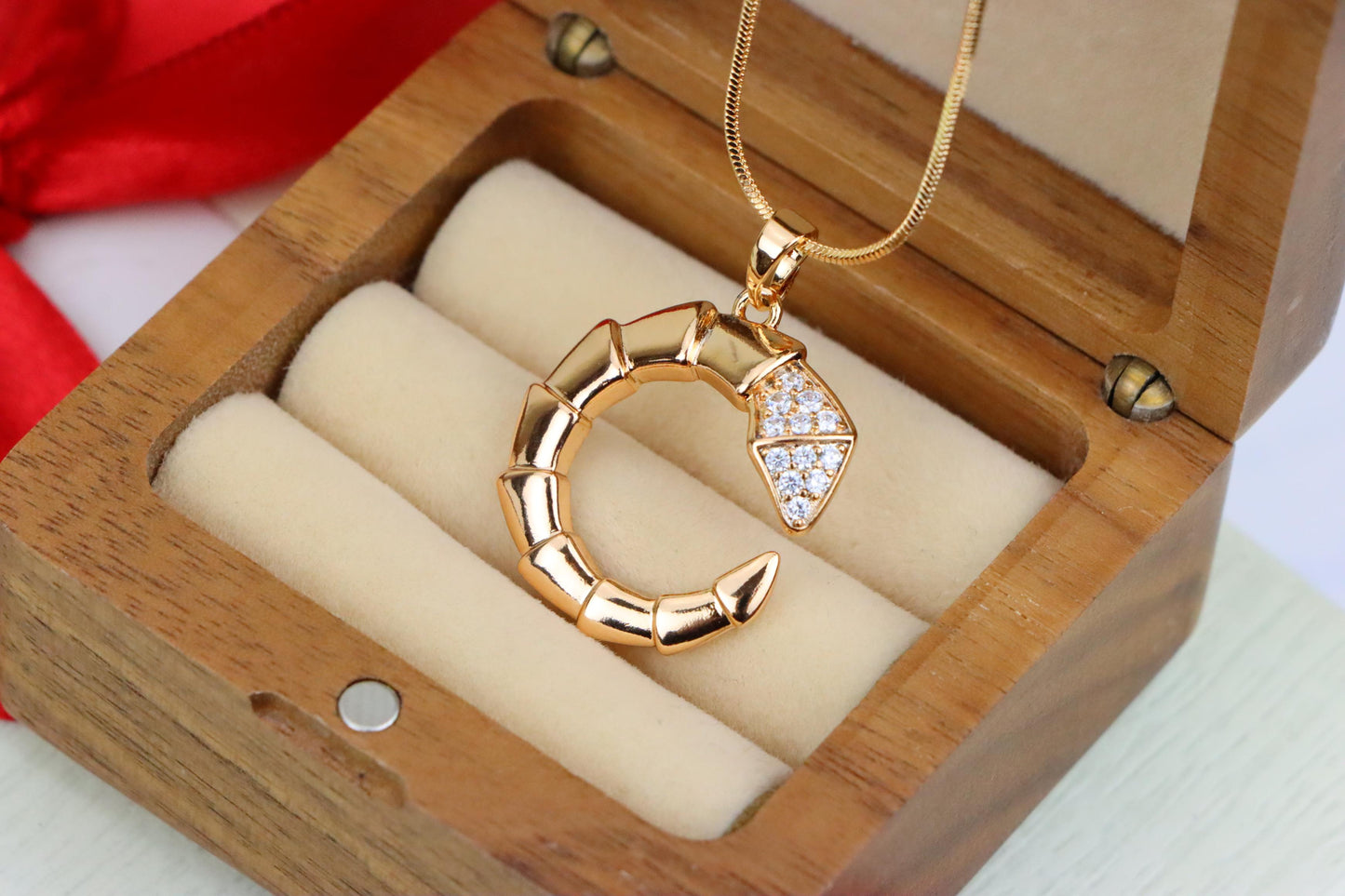 Rose Gold Curved Segment Pendant with Crystals, XPPT1308 (2131-1)