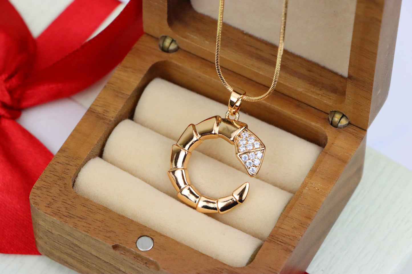 Rose Gold Curved Segment Pendant with Crystals, XPPT1308 (2131-1)