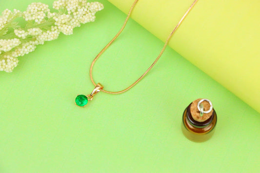 Tiny Green Stone Pendant in Gold Plated Brass – Minimal Everyday Accent, XPPT1761 (2152-6)