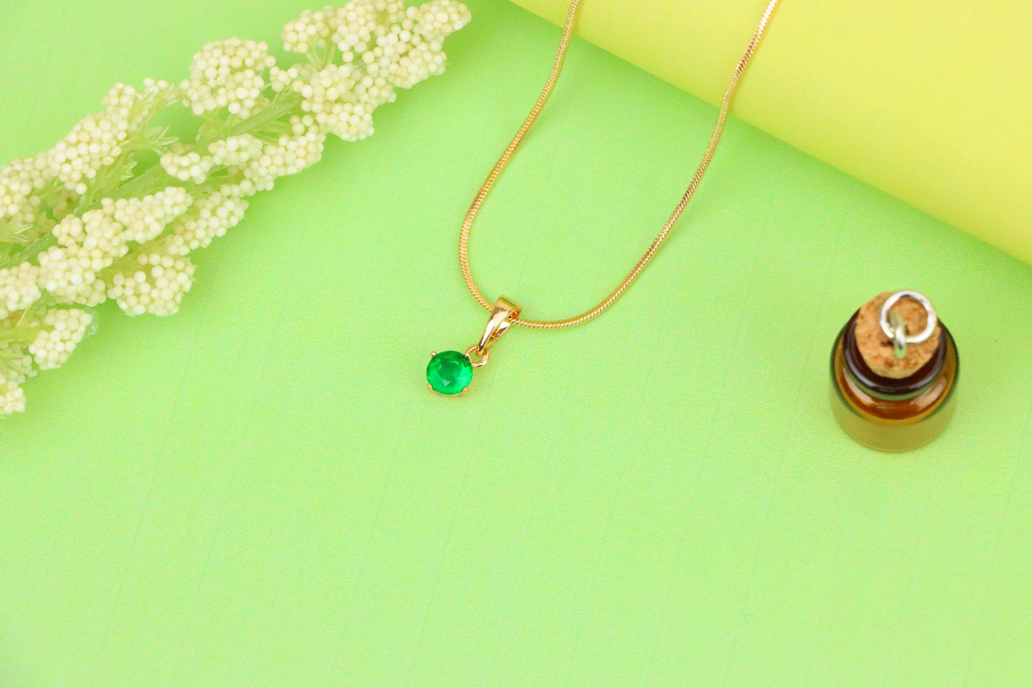 Tiny Green Stone Pendant in Gold Plated Brass – Minimal Everyday Accent, XPPT1761 (2152-6)
