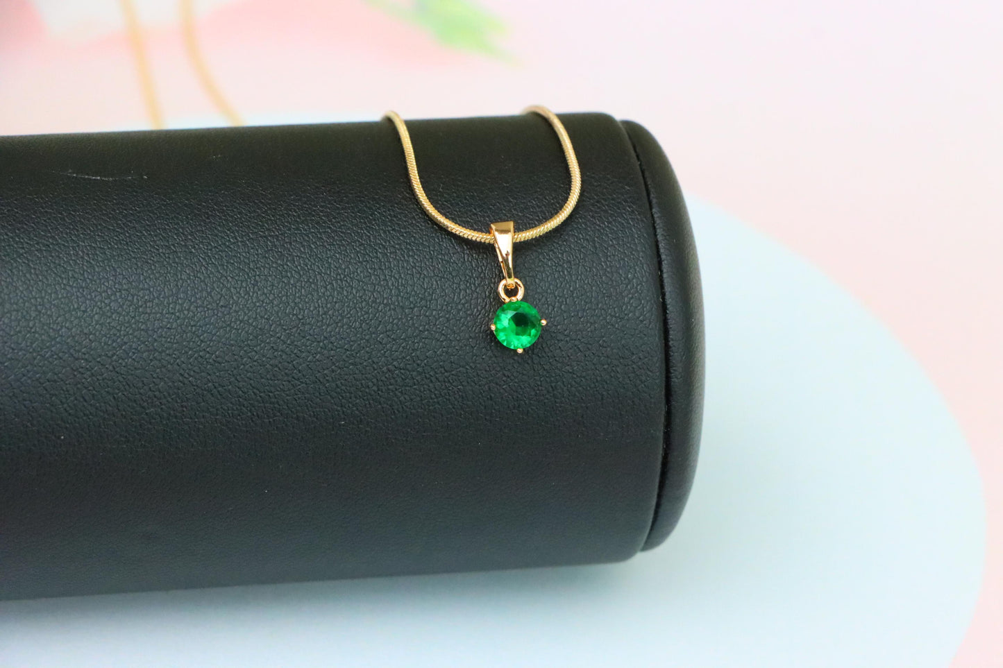 Tiny Green Stone Pendant in Gold Plated Brass – Minimal Everyday Accent, XPPT1761 (2152-6)