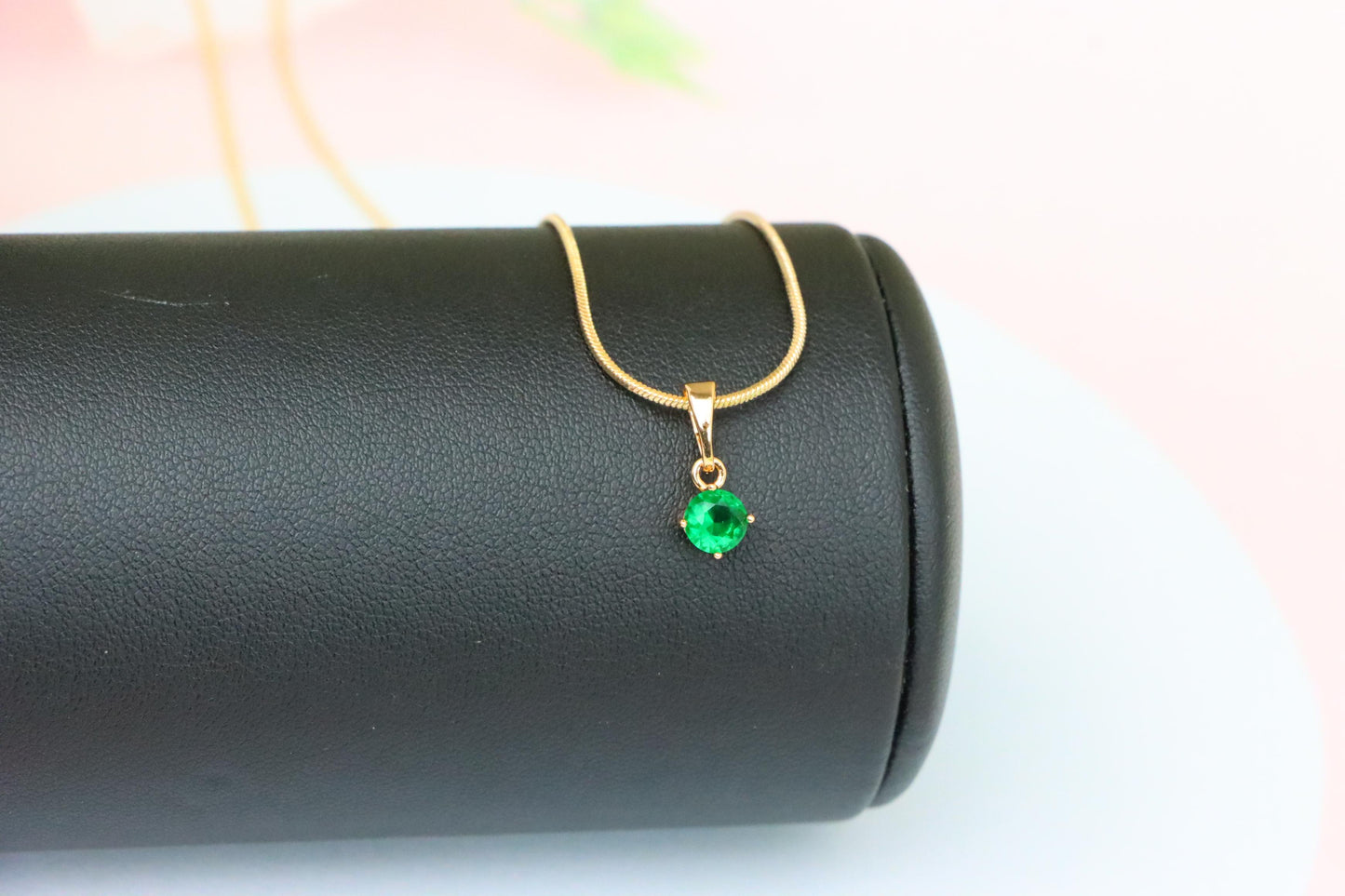 Tiny Green Stone Pendant in Gold Plated Brass – Minimal Everyday Accent, XPPT1761 (2152-6)