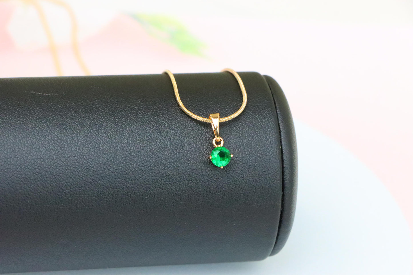 Tiny Green Stone Pendant in Gold Plated Brass – Minimal Everyday Accent, XPPT1761 (2152-6)