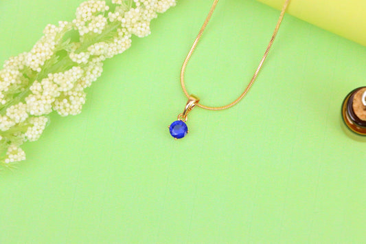 Tiny Blue Stone Pendant in Gold Plated Brass – Elegant Minimal Detail, XPPT1762 (2152-6)