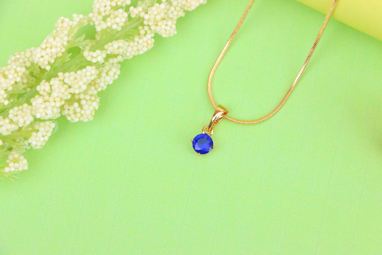 Tiny Blue Stone Pendant in Gold Plated Brass – Elegant Minimal Detail, XPPT1762 (2152-6)