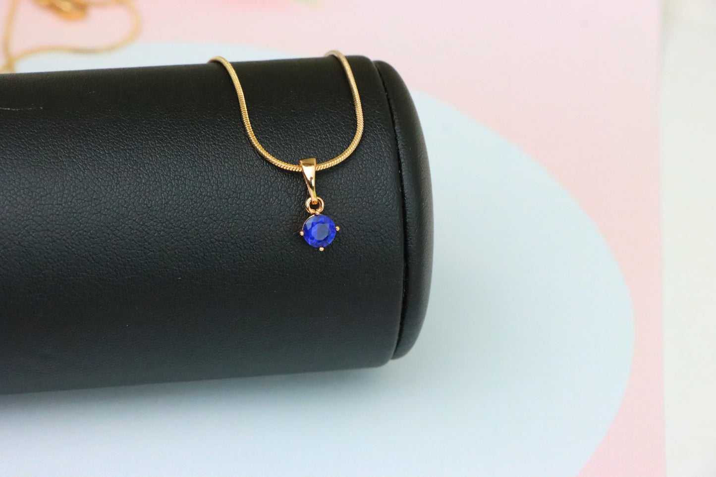 Tiny Blue Stone Pendant in Gold Plated Brass – Elegant Minimal Detail, XPPT1762 (2152-6)
