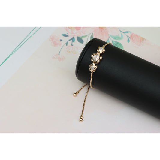 Elegant Rose Gold Adjustable Flower Bracelet with Sparkling Stones, XPAB0616 (2062-5)