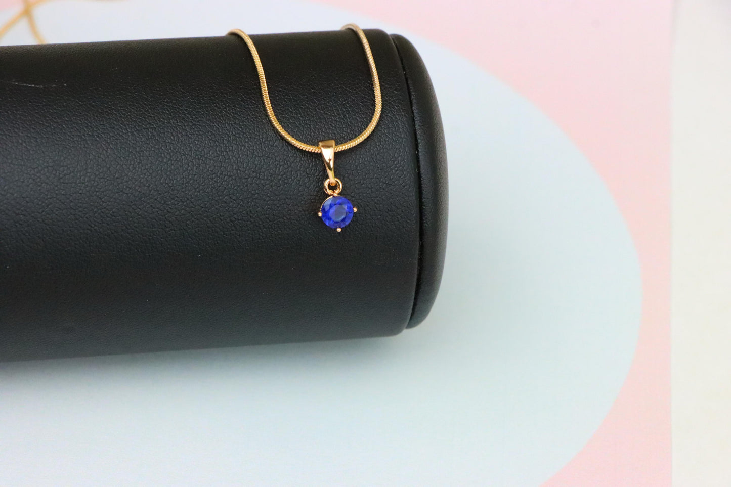 Tiny Blue Stone Pendant in Gold Plated Brass – Elegant Minimal Detail, XPPT1762 (2152-6)