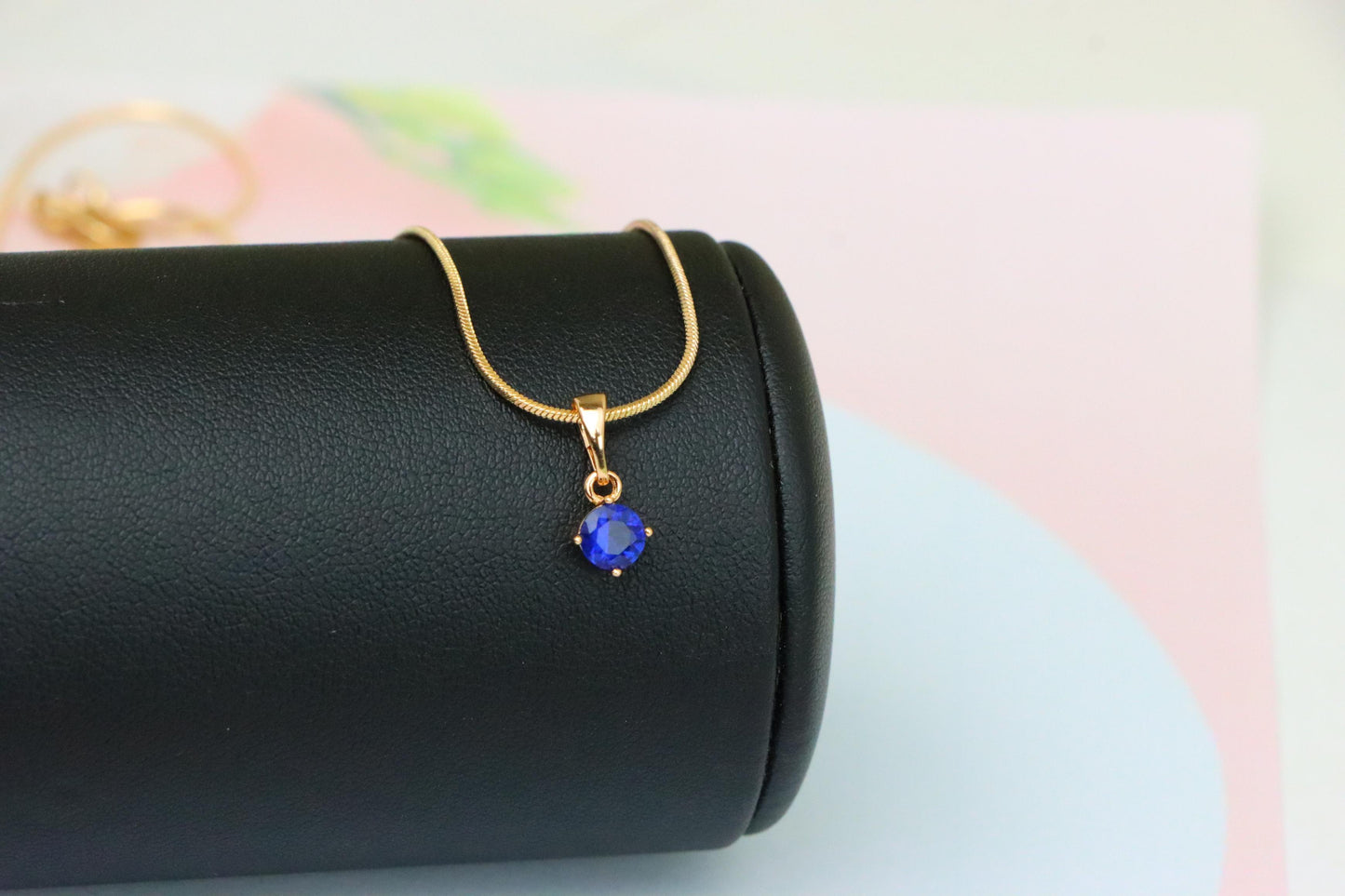 Tiny Blue Stone Pendant in Gold Plated Brass – Elegant Minimal Detail, XPPT1762 (2152-6)