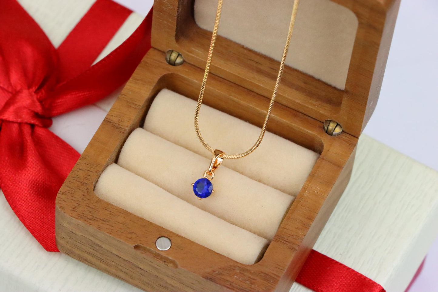 Tiny Blue Stone Pendant in Gold Plated Brass – Elegant Minimal Detail, XPPT1762 (2152-6)