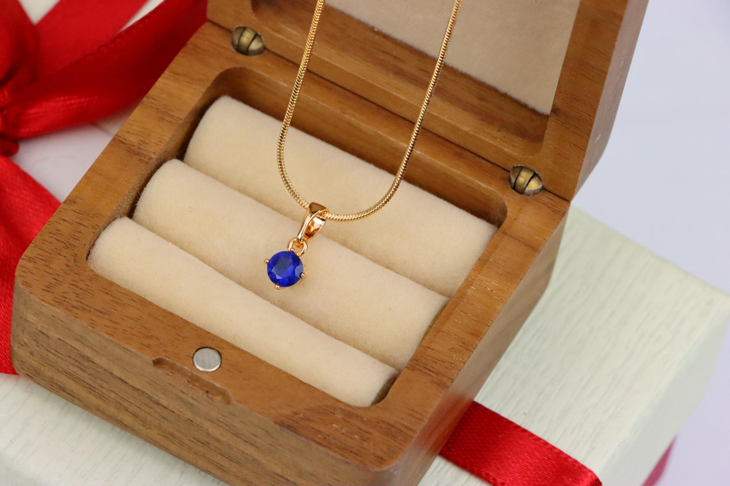 Tiny Blue Stone Pendant in Gold Plated Brass – Elegant Minimal Detail, XPPT1762 (2152-6)