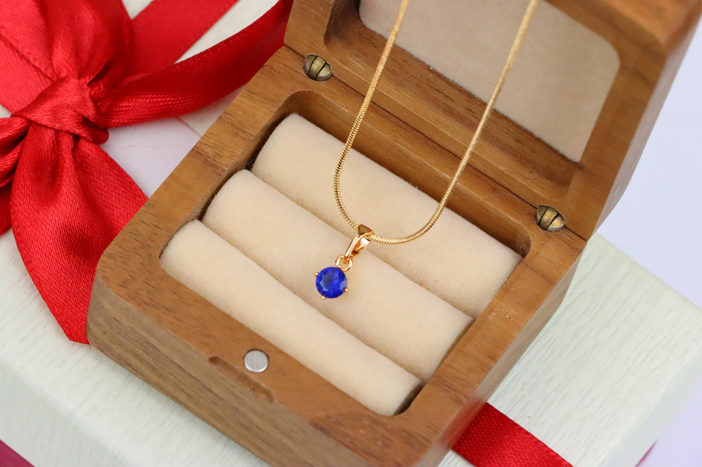 Tiny Blue Stone Pendant in Gold Plated Brass – Elegant Minimal Detail, XPPT1762 (2152-6)