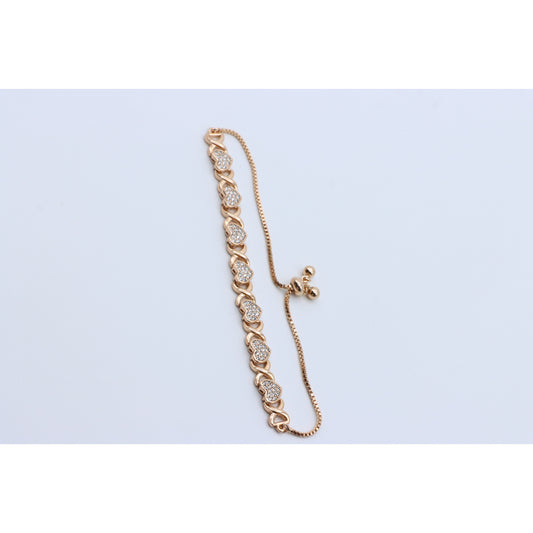 Rose Gold Adjustable Heart Link Bracelet with Sparkling Stones, XPAB0617 (2062-6)