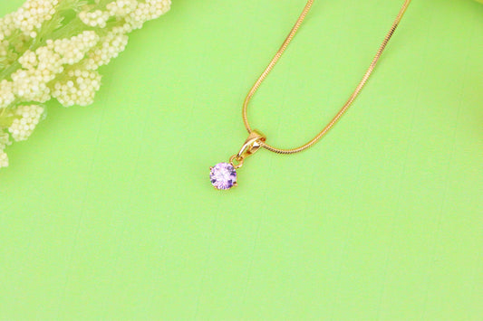 Tiny Purple Stone Pendant in Gold Plated Brass – Subtle Sparkle Charm, XPPT1763 (2152-6)