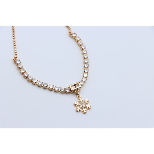 Rose Gold Snowflake Charm Bracelet Gold Plated Brass, XPAB0618 (2062-7)
