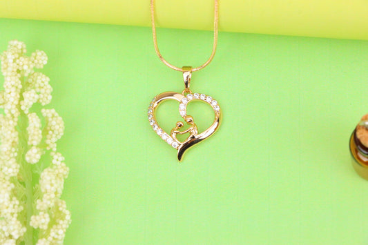 Rose Gold Mother &amp; Child Heart Pendant with Sparkling Stones, XPPT1312 (2131-5)