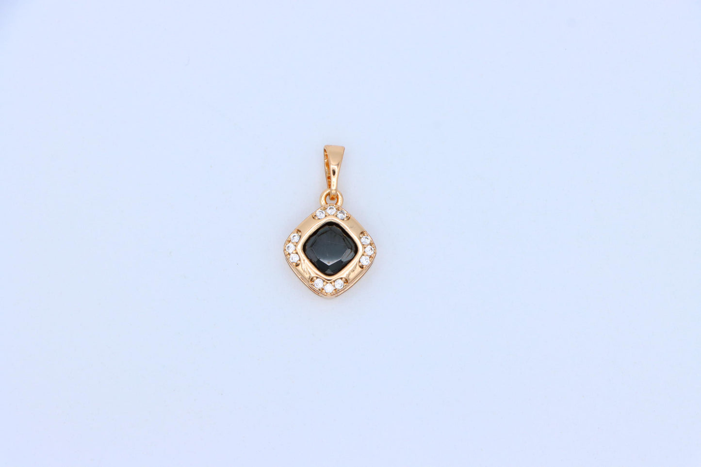 Gold Plated Black Cushion Pendant with Crystal Halo – Bold Modern Look, XPPT1766 (2152-7)