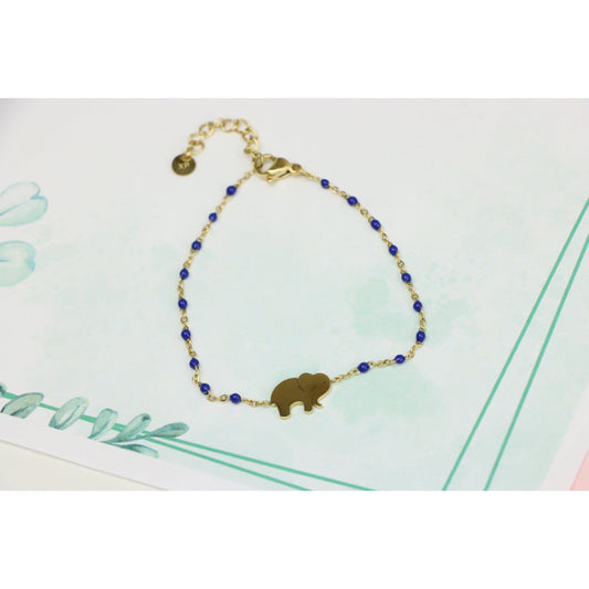 Charming Yellow Gold Plated Elephant Bracelet with Blue Beads, XPBL0621 (2062-10)