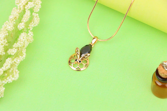 Rose Gold Honeycomb Butterfly Pendant with Black Gem, XPPT1314 (2131-7)