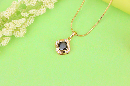 Gold Plated Black Cushion Pendant with Crystal Halo – Bold Modern Look, XPPT1766 (2152-7)