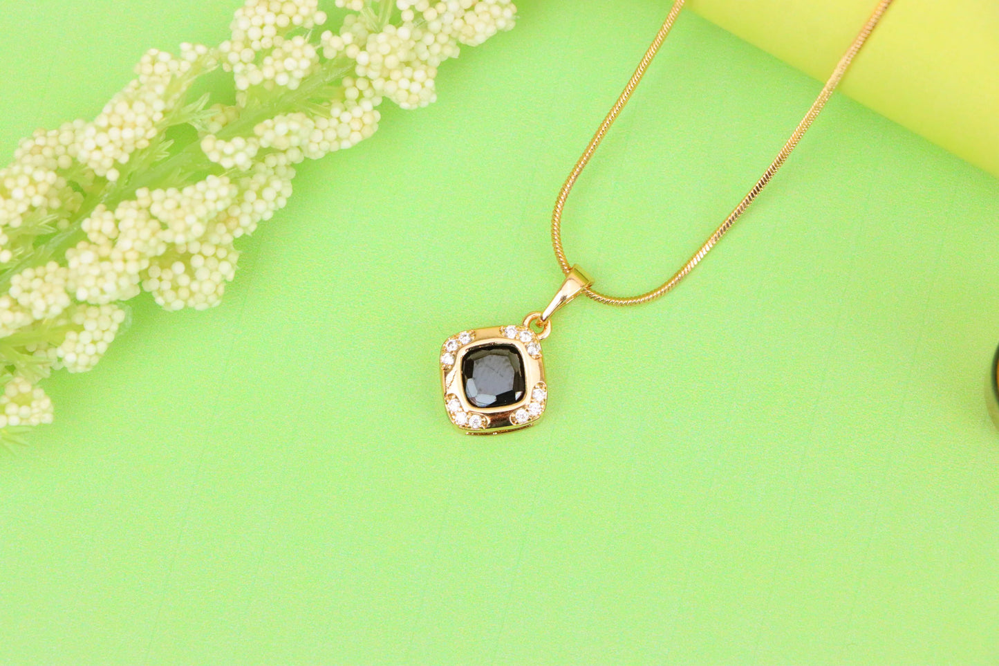 Gold Plated Black Cushion Pendant with Crystal Halo – Bold Modern Look, XPPT1766 (2152-7)
