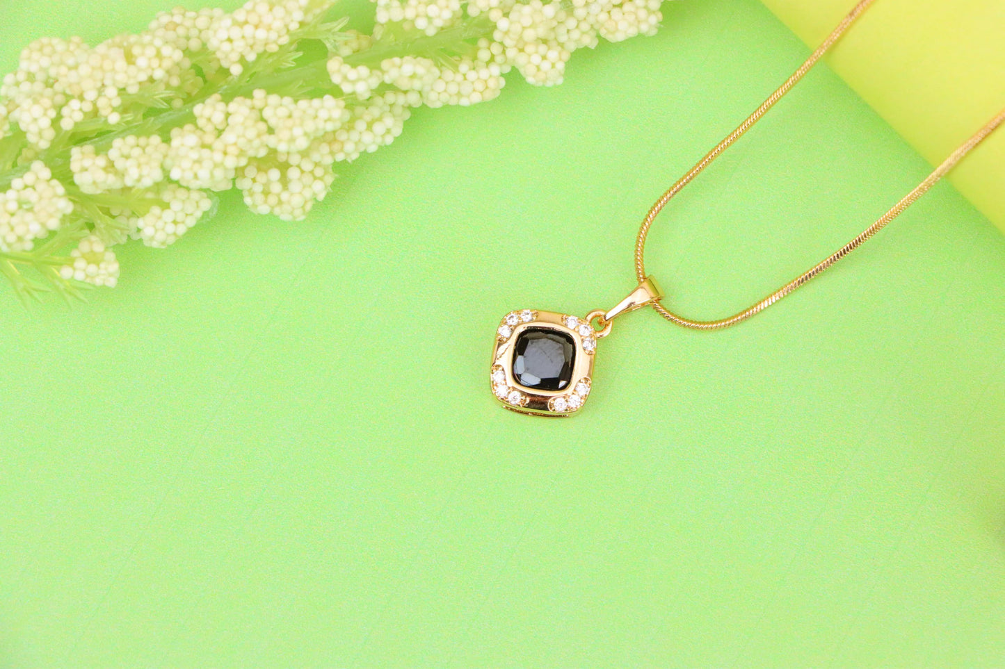 Gold Plated Black Cushion Pendant with Crystal Halo – Bold Modern Look, XPPT1766 (2152-7)