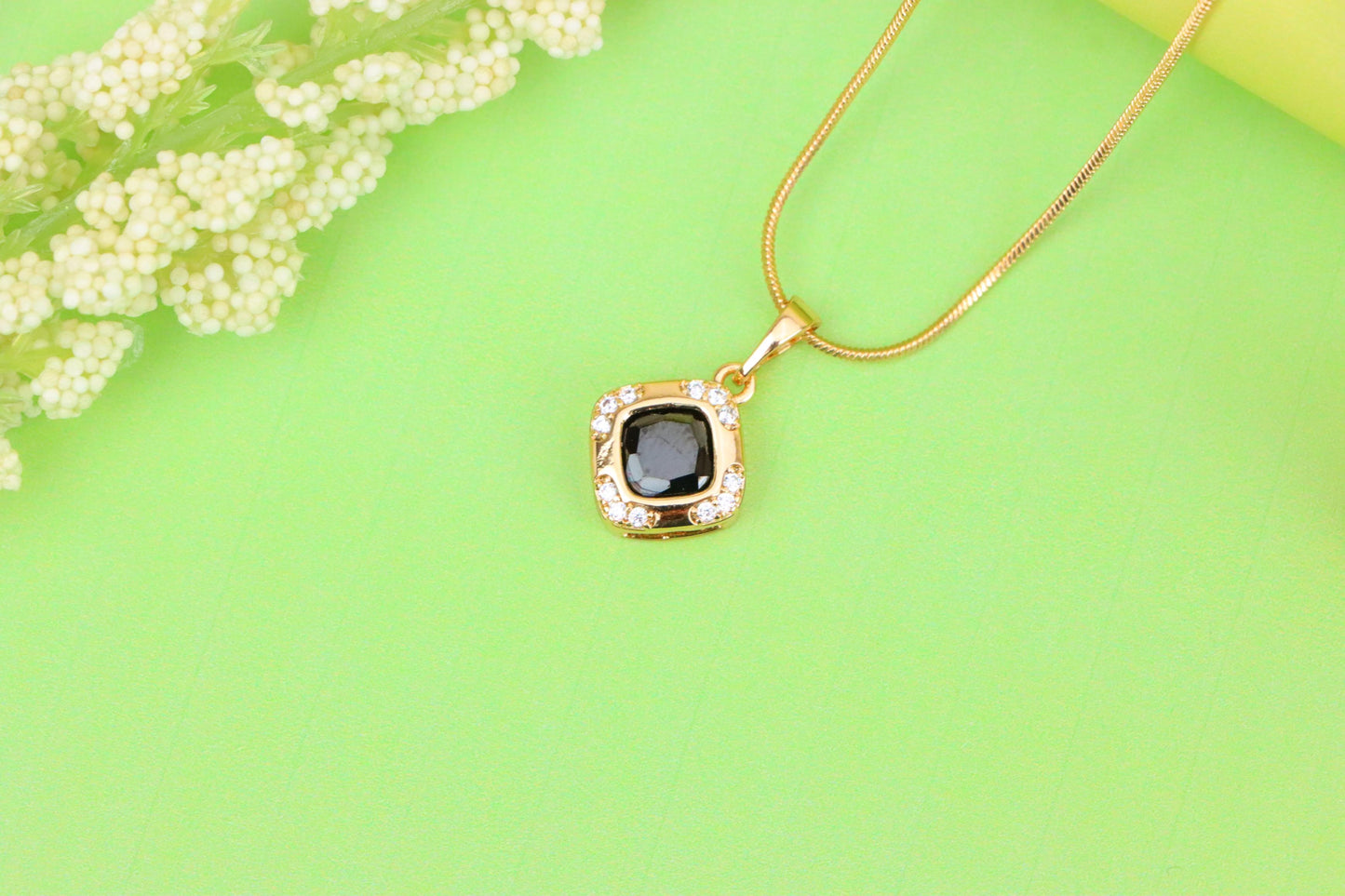 Gold Plated Black Cushion Pendant with Crystal Halo – Bold Modern Look, XPPT1766 (2152-7)