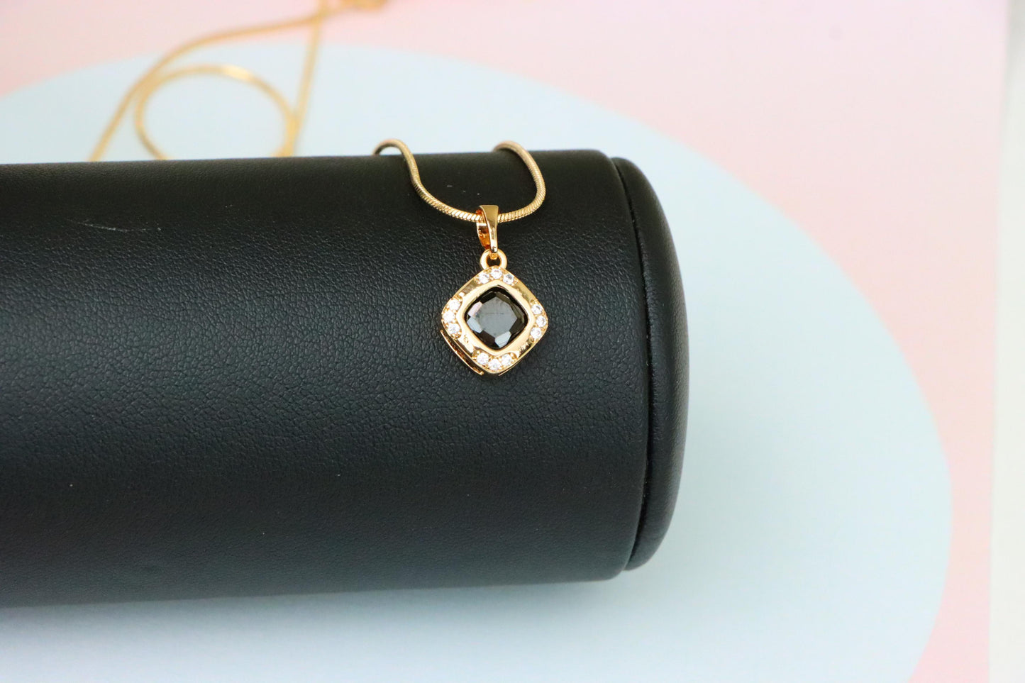 Gold Plated Black Cushion Pendant with Crystal Halo – Bold Modern Look, XPPT1766 (2152-7)