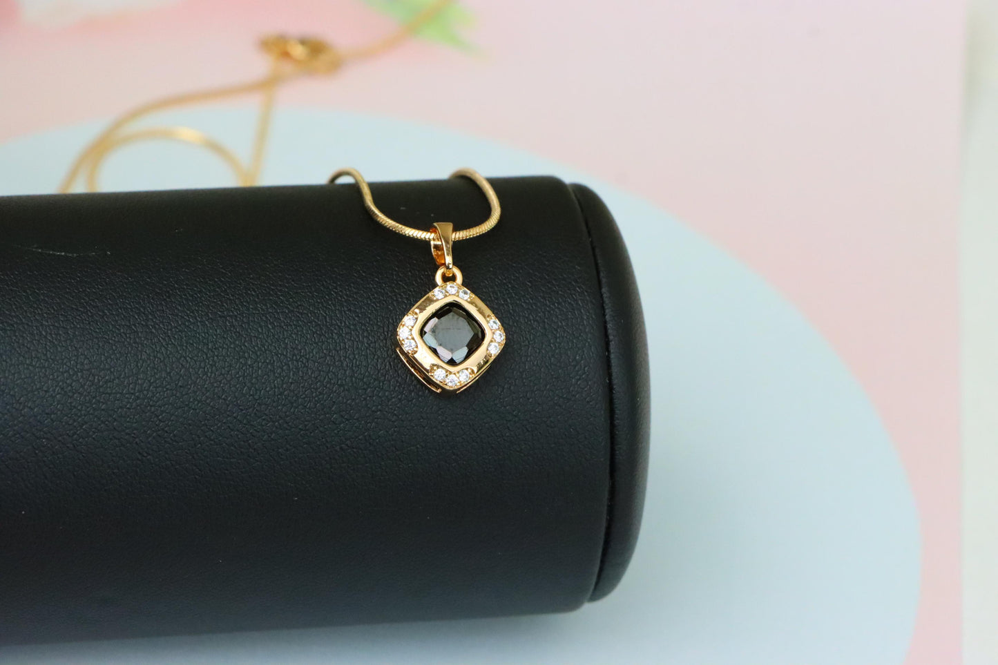Gold Plated Black Cushion Pendant with Crystal Halo – Bold Modern Look, XPPT1766 (2152-7)