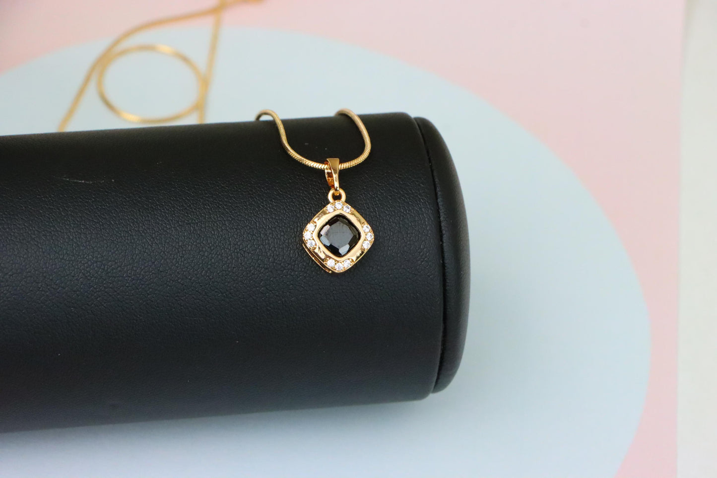 Gold Plated Black Cushion Pendant with Crystal Halo – Bold Modern Look, XPPT1766 (2152-7)