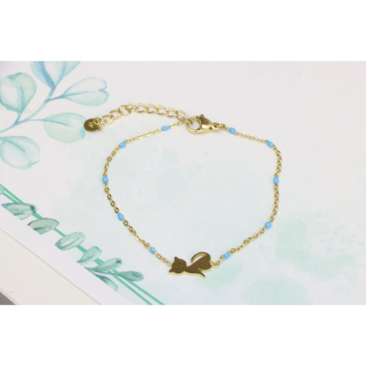 Chic Yellow Gold Cat Bracelet with Blue Beads, XPBL0622 (2063-1)