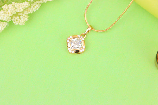 White Cushion Stone Pendant in Gold Plated Brass with Crystal Halo, XPPT1769 (2152-7)