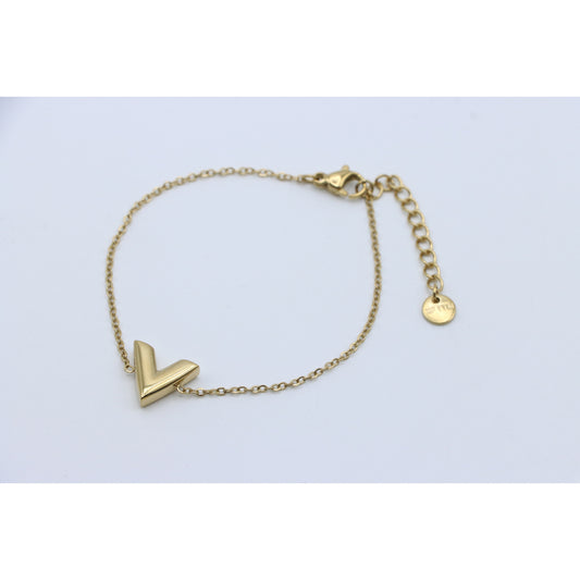 Yellow Gold Plated Chevron V Shape Charm Bracelet Adjustable, XPBL0624 (2063-3)