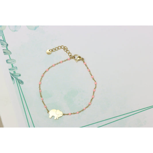 Cute Elephant Charm Yellow Bracelet with Pink Beads, XPBL0625 (2063-4)