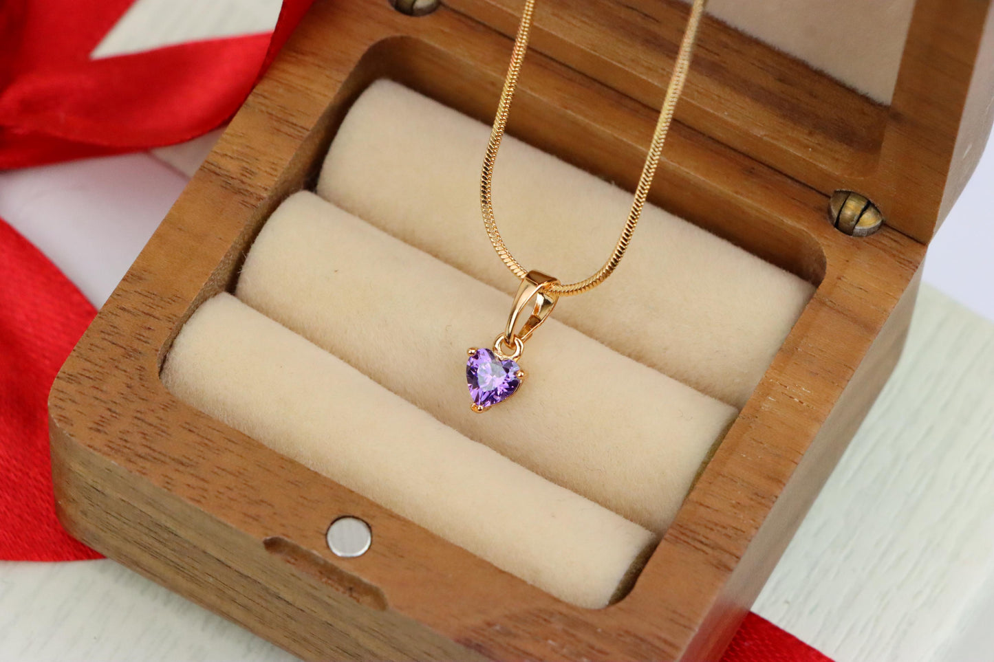 Dainty Heart Light Purple Pendant in Rose Gold, XPPT1320 (2132-2)