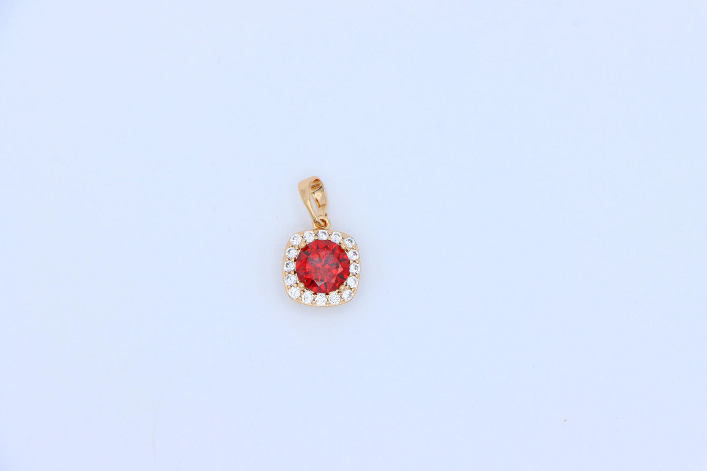 Red Round Stone Pendant in Gold Plated Brass with Crystal Halo, XPPT1773 (2152-8)