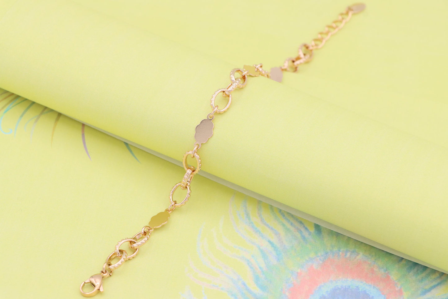 Rose Gold Bracelet with Polished Floral and Textured Ring Links, XPBL0991 (2099-10)