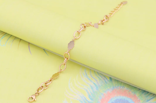 Rose Gold Bracelet with Polished Floral and Textured Ring Links, XPBL0991 (2099-10)
