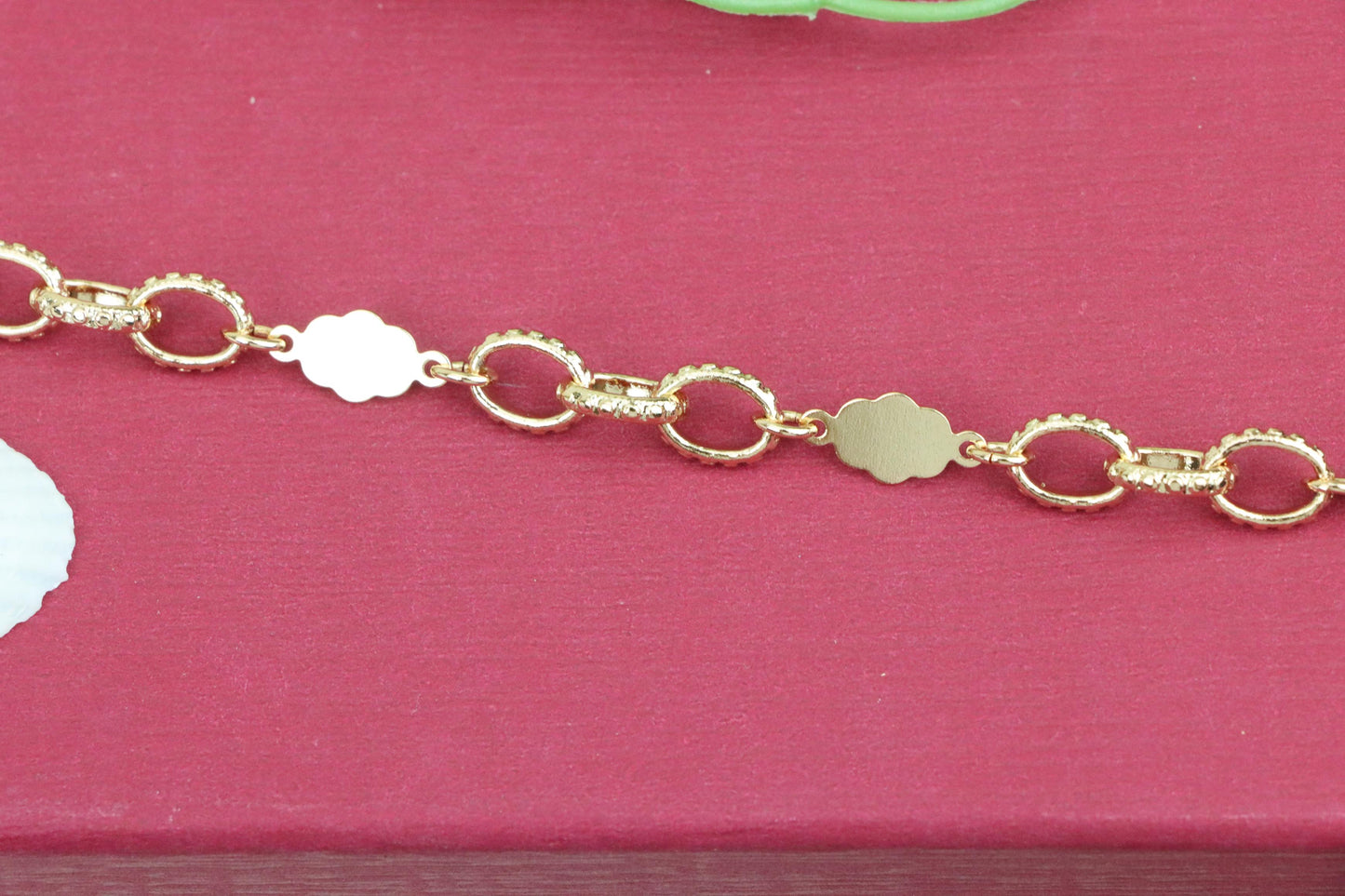 Rose Gold Bracelet with Polished Floral and Textured Ring Links, XPBL0991 (2099-10)