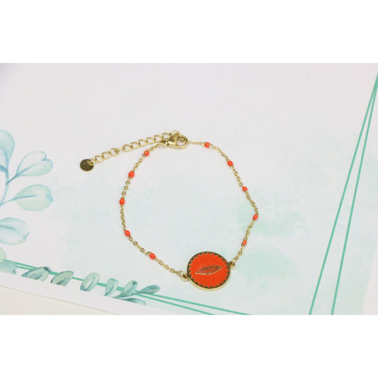 Gold Plated Yellow Bracelet with Orange Leaf Charm, Adjustable Size, XPBL0629 (2063-8)