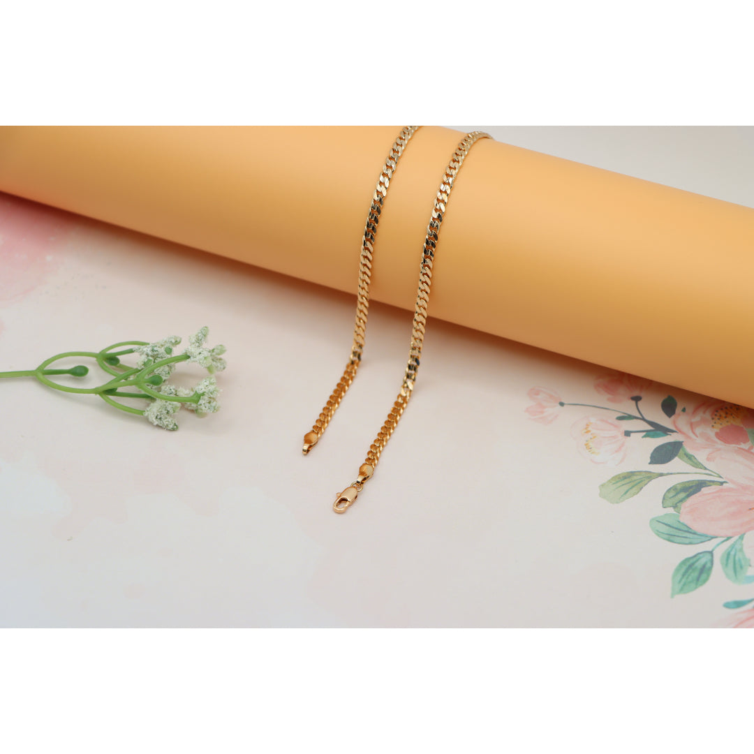Elegant Flat Link Rose Gold Necklace Gold Plated Brass, XPNL0178 (2018-8)