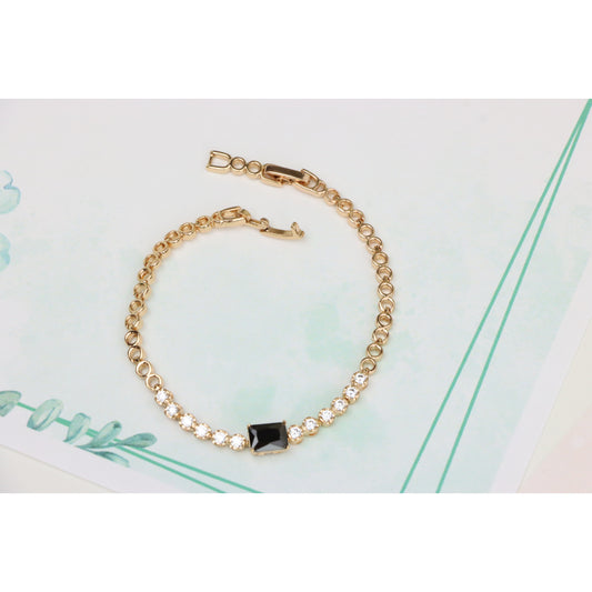 Gold Plated Yellow Bracelet with Black and White Stones, XPBL0630 (2063-9)