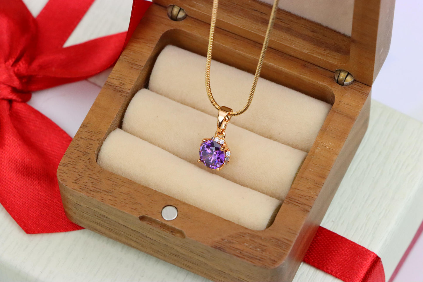 Round Purple Gem Pendant in Rose Gold, XPPT1323 (2132-4)