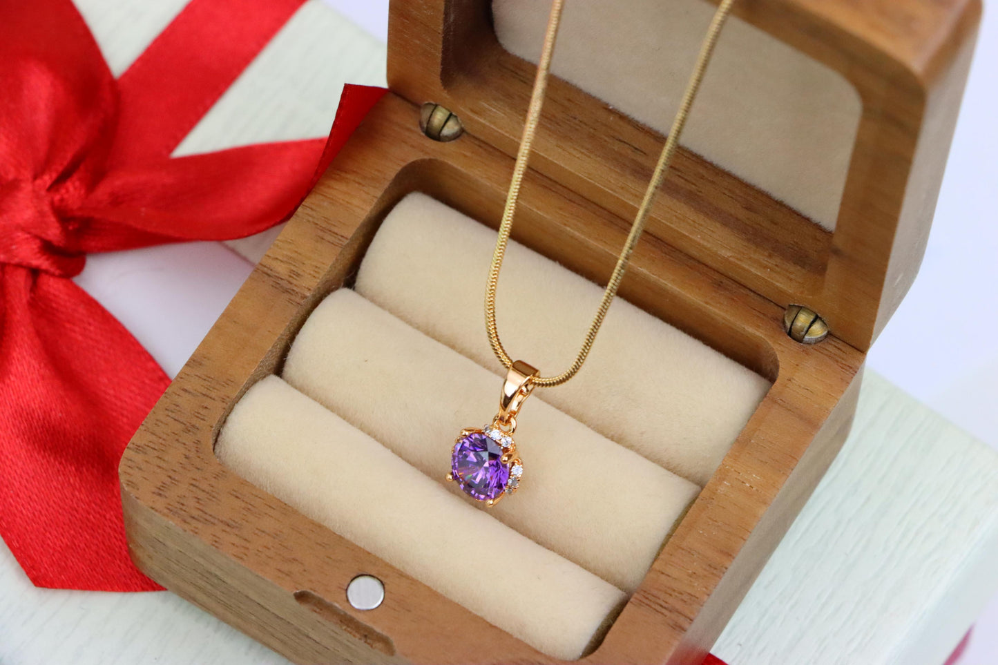 Round Purple Gem Pendant in Rose Gold, XPPT1323 (2132-4)