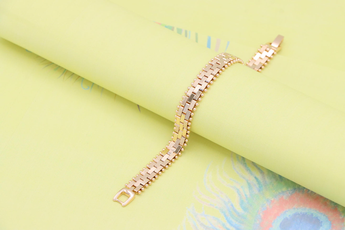 Rose Gold Textured Link Bracelet with Ball Edge, XPBL0994 (2100-3)