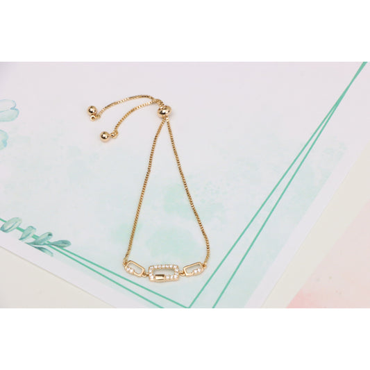 Elegant Rose Gold Adjustable Bracelet with Sparkling Rectangle Charms, XPAB0632 (2064-1)