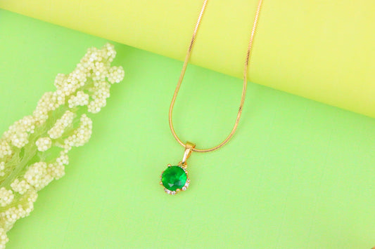 Round Green Gemstone Pendant in Rose Gold – Elegant &amp; Versatile, XPPT1325 (2132-4)