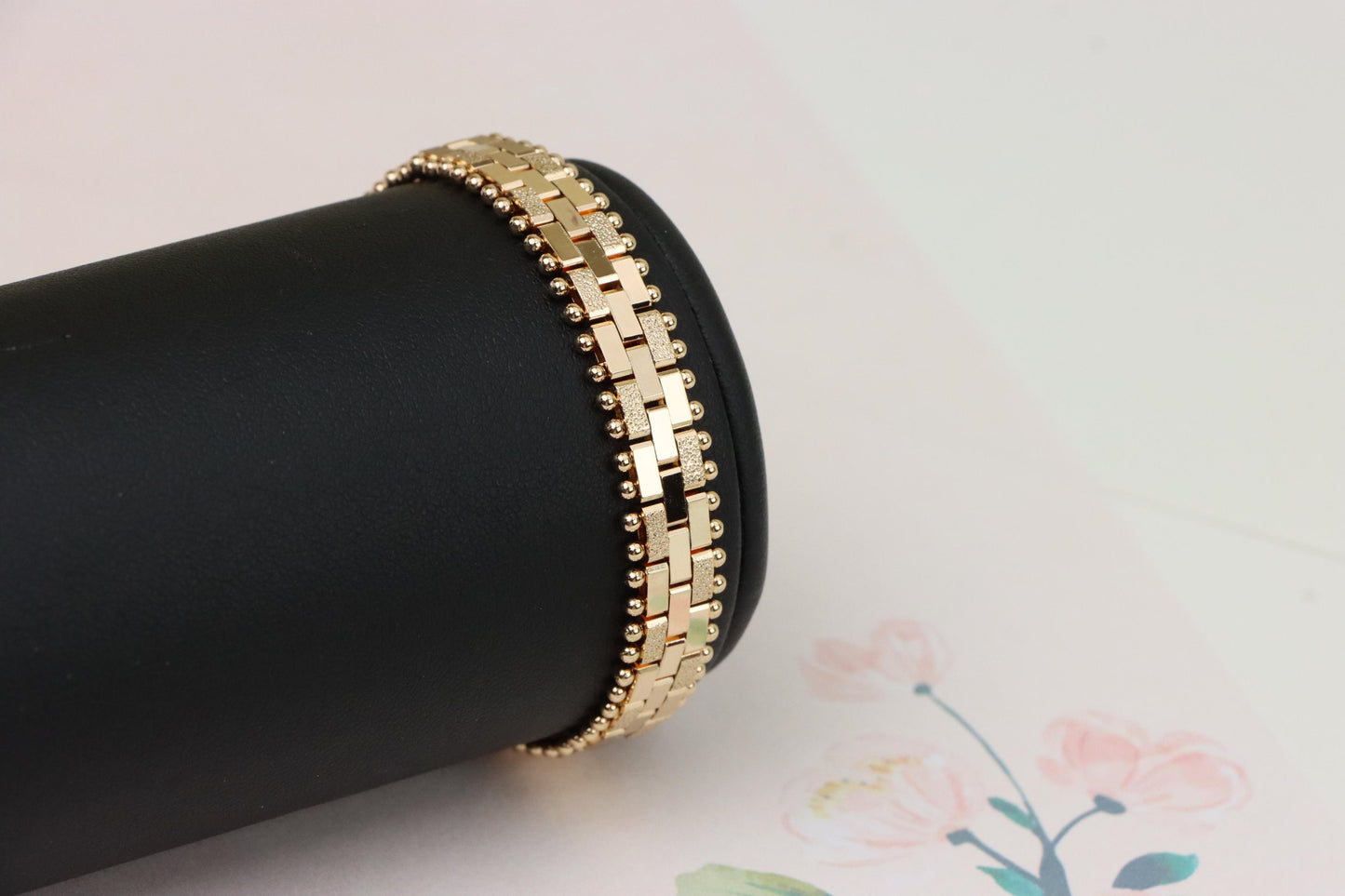 Rose Gold Textured Link Bracelet with Ball Edge, XPBL0994 (2100-3)