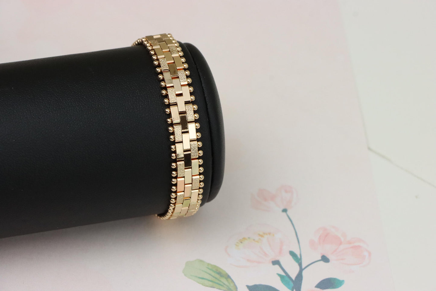 Rose Gold Textured Link Bracelet with Ball Edge, XPBL0994 (2100-3)